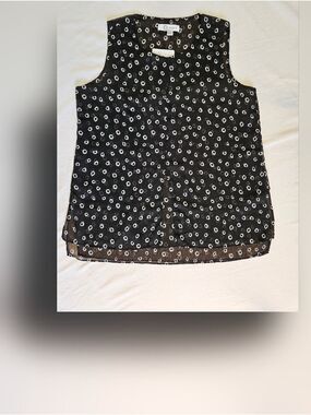 NWT Size Medium Cristina B. Layered Black Sheer Top with White Dot Pattern